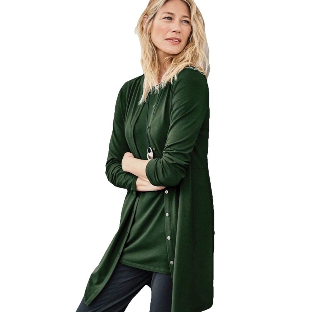 J. Jill Wearever Coll. Button-Front Long Line Tunic Emerald Green Size S Petite